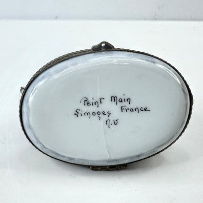 French Peint Main Taxi Porcelain Hinged Trinket Box Signed Limoges A1035