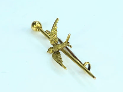 Early 20th century 15ct 3D Swallow Bird Bar brooch 3.2g JR9937