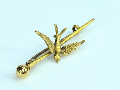 Early 20th century 15ct 3D Swallow Bird Bar brooch 3.2g JR9937