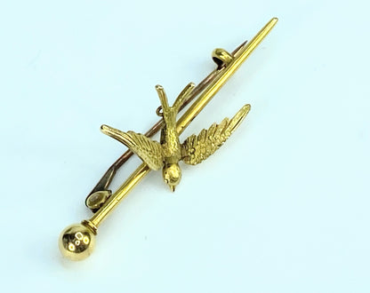 Early 20th century 15ct 3D Swallow Bird Bar brooch 3.2g JR9937