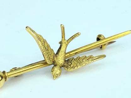 Early 20th century 15ct 3D Swallow Bird Bar brooch 3.2g JR9937