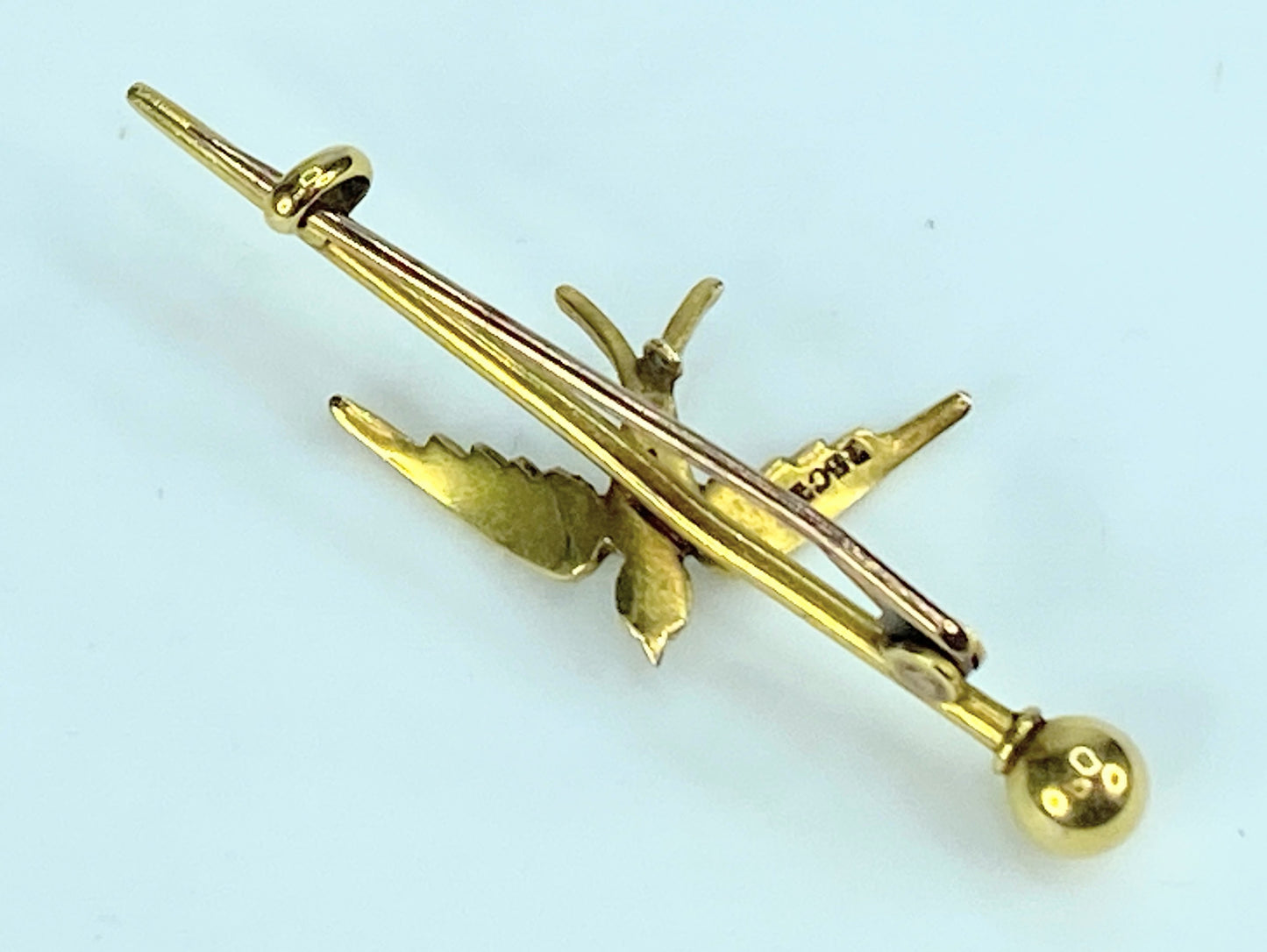 Early 20th century 15ct 3D Swallow Bird Bar brooch 3.2g JR9937