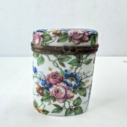 Limoges France Rehaussé Main Floral Porcelain Hinged Trinket Box A1037