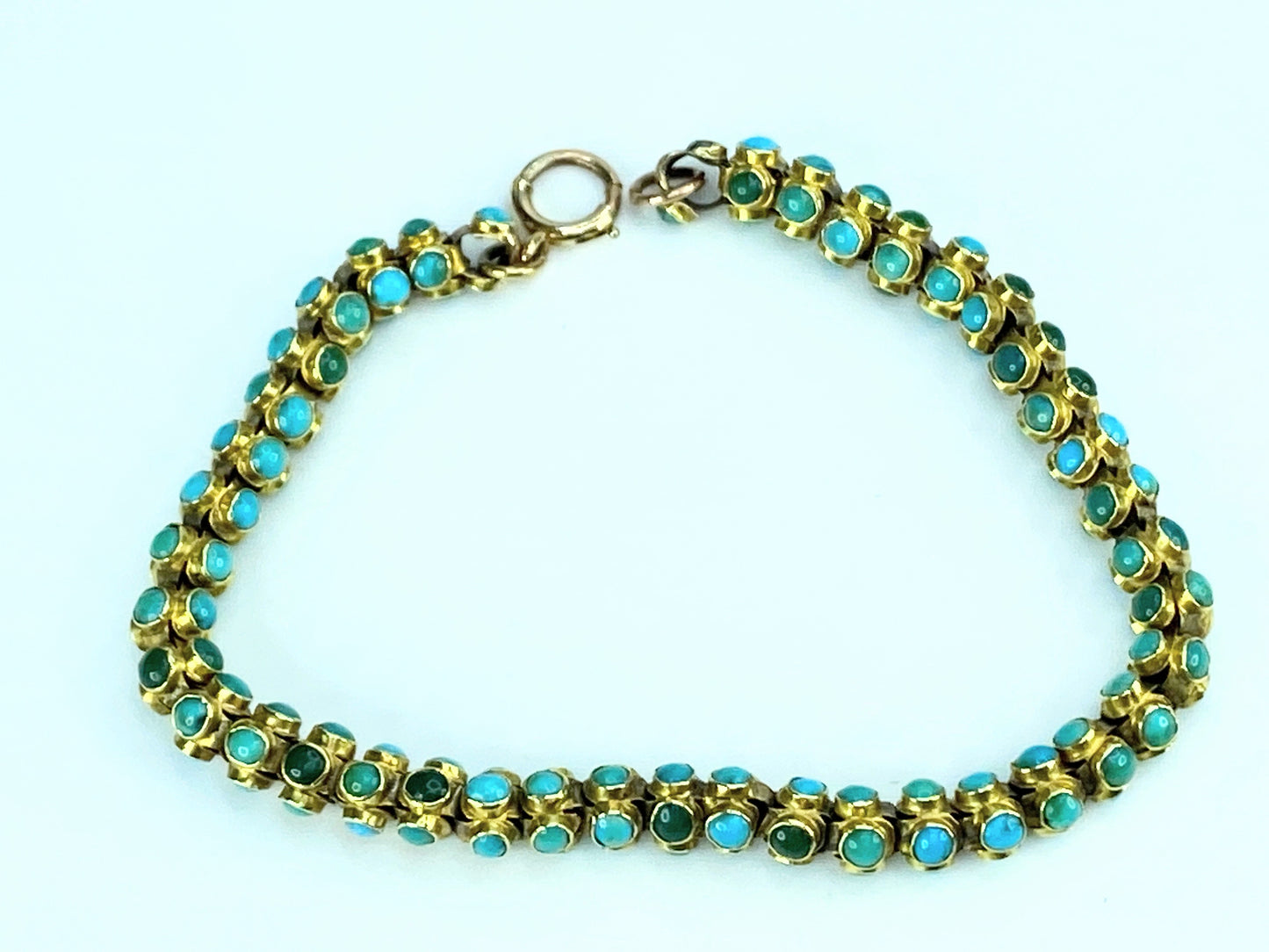 Mid-Victorian blue & green Turquoise cabochon Fancy link bracelet 7 1/4" JR9989