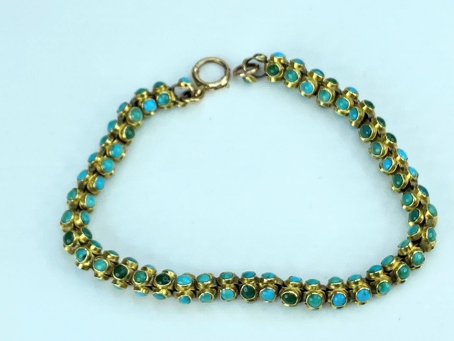 Mid-Victorian blue & green Turquoise cabochon Fancy link bracelet 7 1/4" JR9989