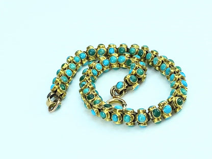 Mid-Victorian blue & green Turquoise cabochon Fancy link bracelet 7 1/4" JR9989