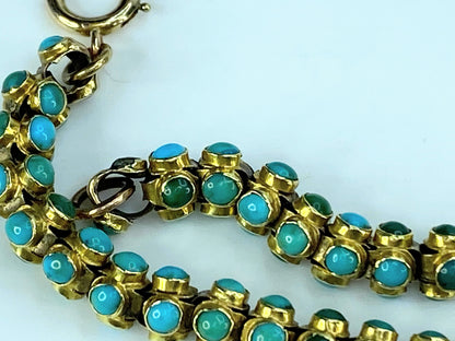 Mid-Victorian blue & green Turquoise cabochon Fancy link bracelet 7 1/4" JR9989