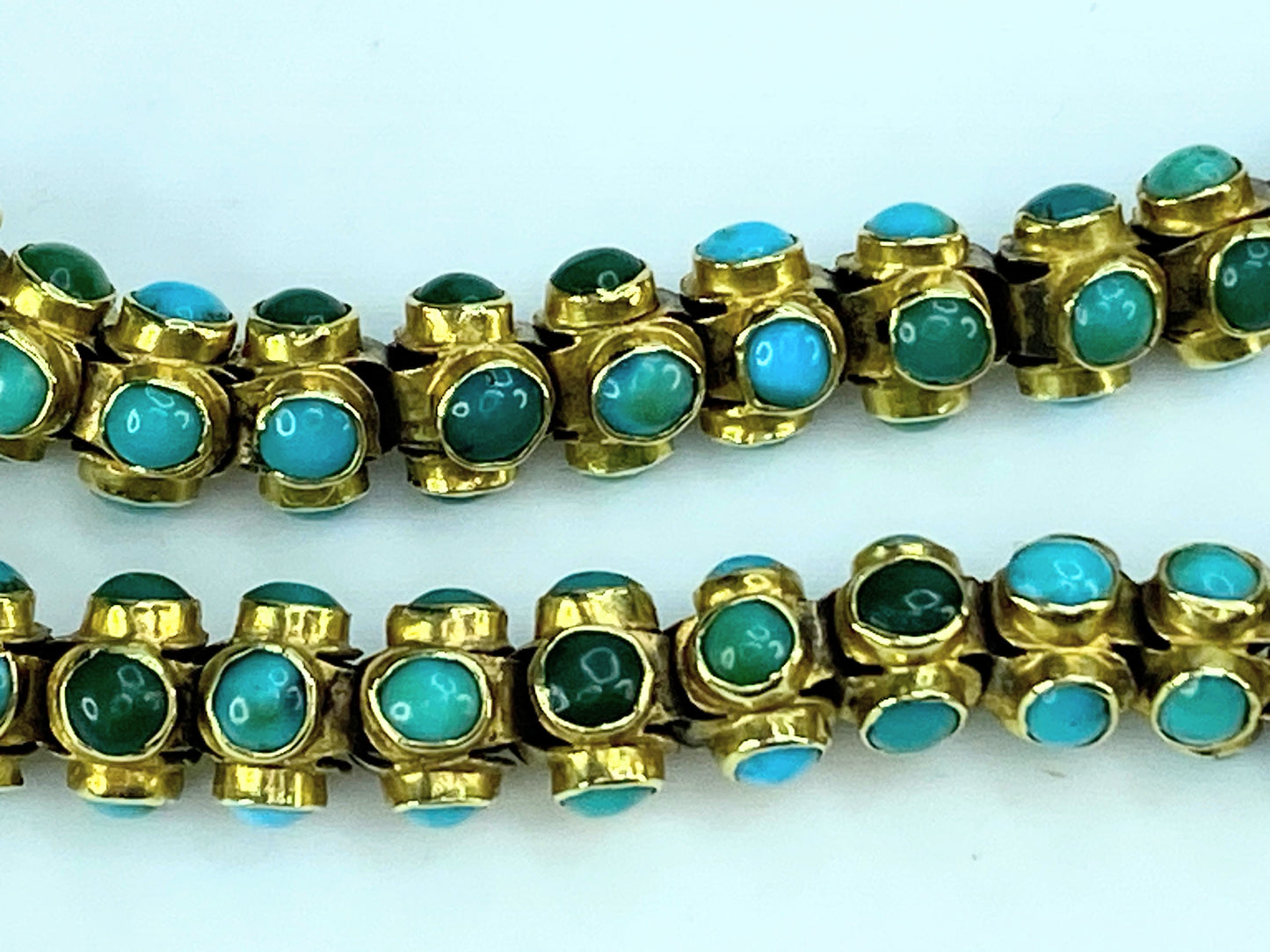 Mid-Victorian blue & green Turquoise cabochon Fancy link bracelet 7 1/4" JR9989