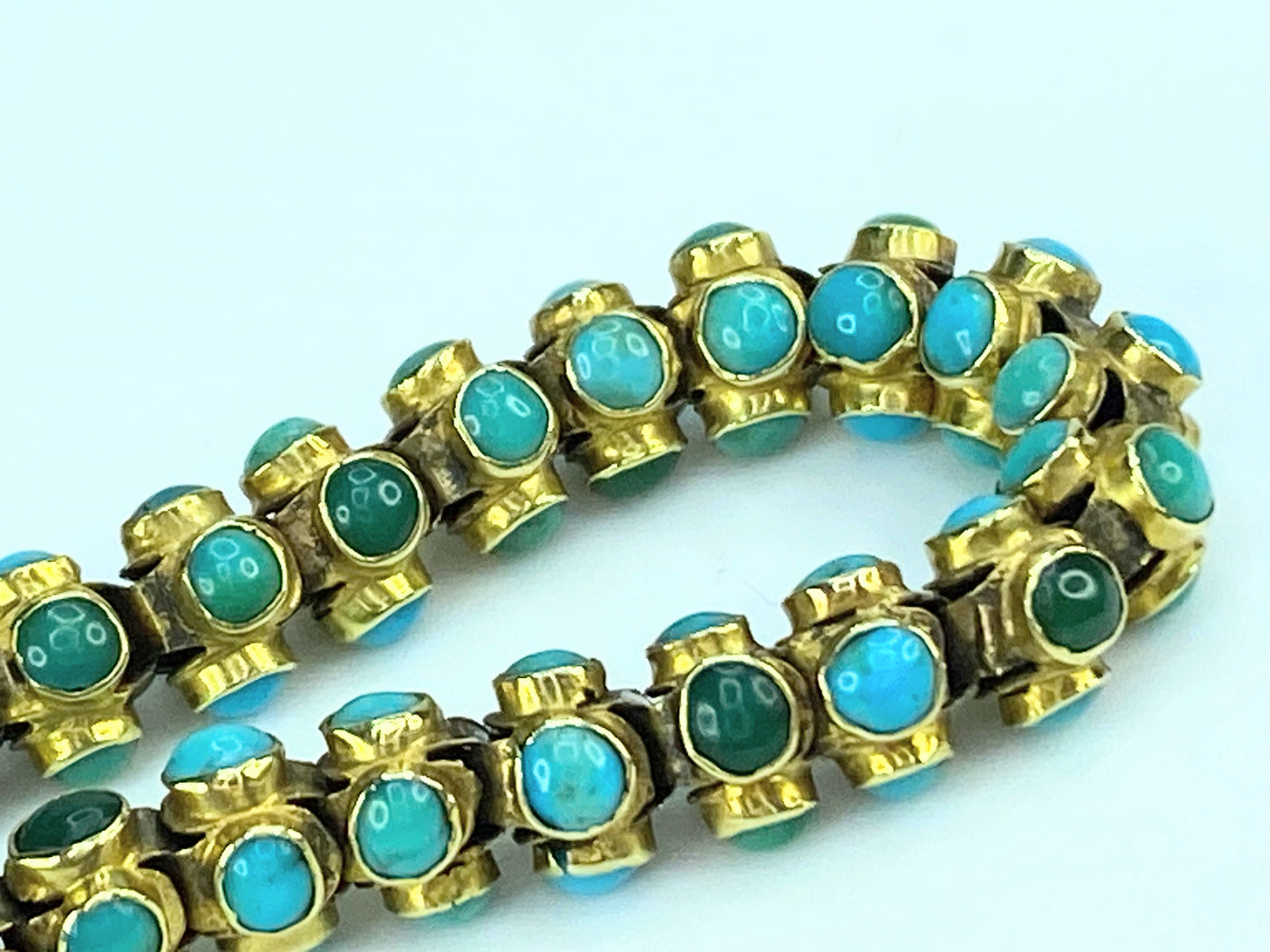 Mid-Victorian blue & green Turquoise cabochon Fancy link bracelet 7 1/4" JR9989