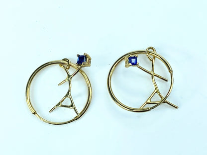 Handmade 14K yellow gold natural Sapphire Dancer Hoop earring JR9146