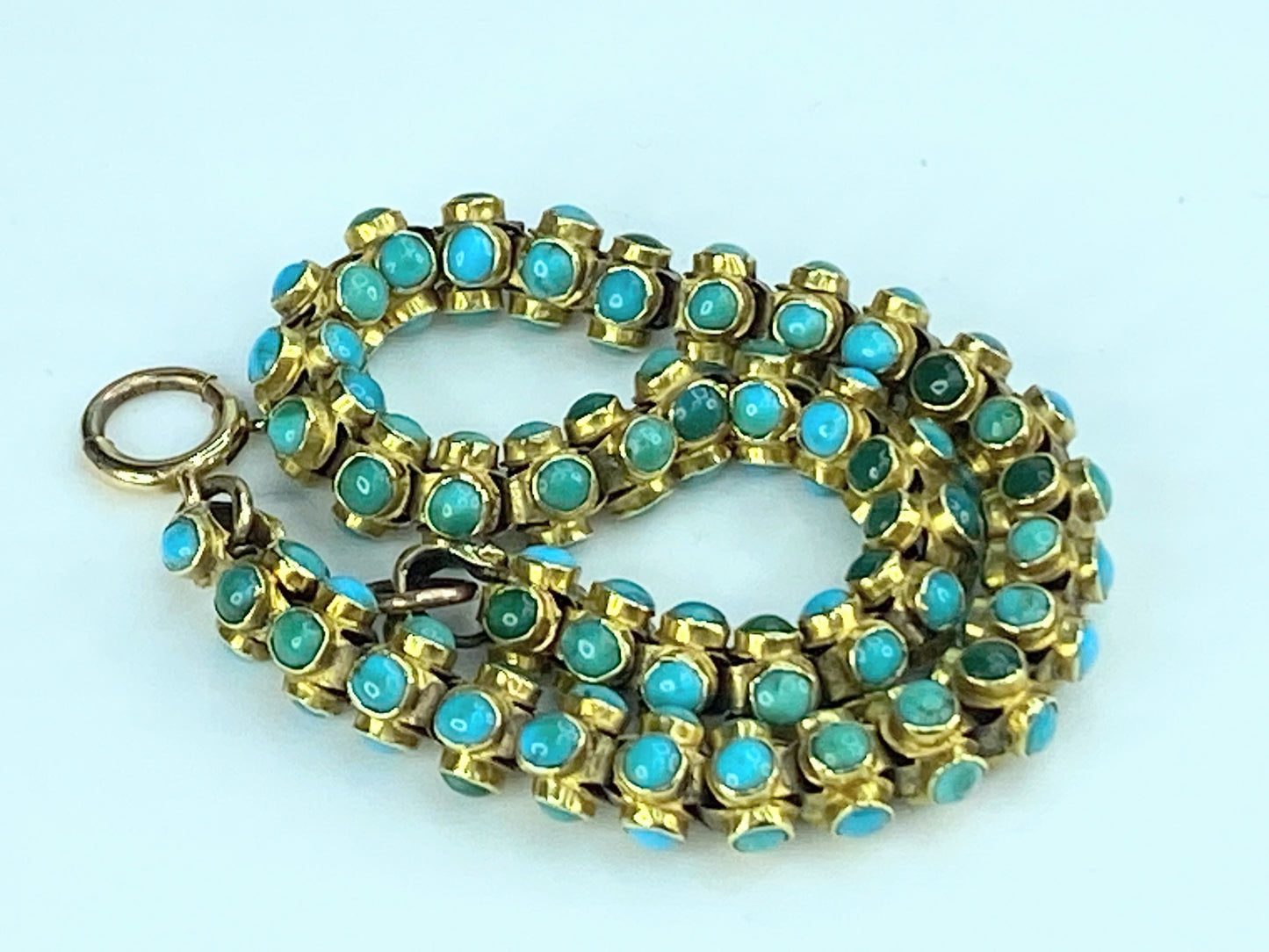 Mid-Victorian blue & green Turquoise cabochon Fancy link bracelet 7 1/4" JR9989