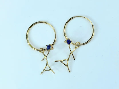 Handmade 14K yellow gold natural Sapphire Dancer Hoop earring JR9146