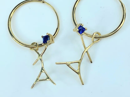 Handmade 14K yellow gold natural Sapphire Dancer Hoop earring JR9146