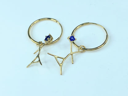 Handmade 14K yellow gold natural Sapphire Dancer Hoop earring JR9146