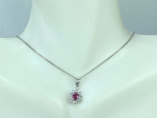 Platinum certified Oval natural Ruby Diamond necklace 3.6gm JR9147