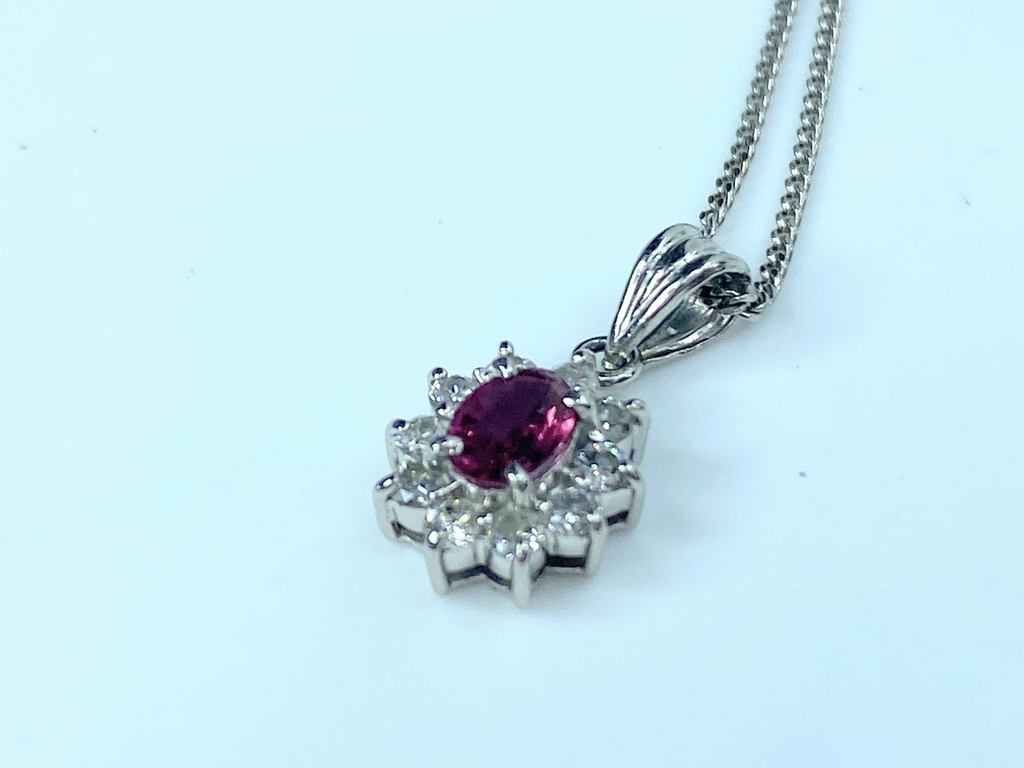 Platinum certified Oval natural Ruby Diamond necklace 3.6gm JR9147