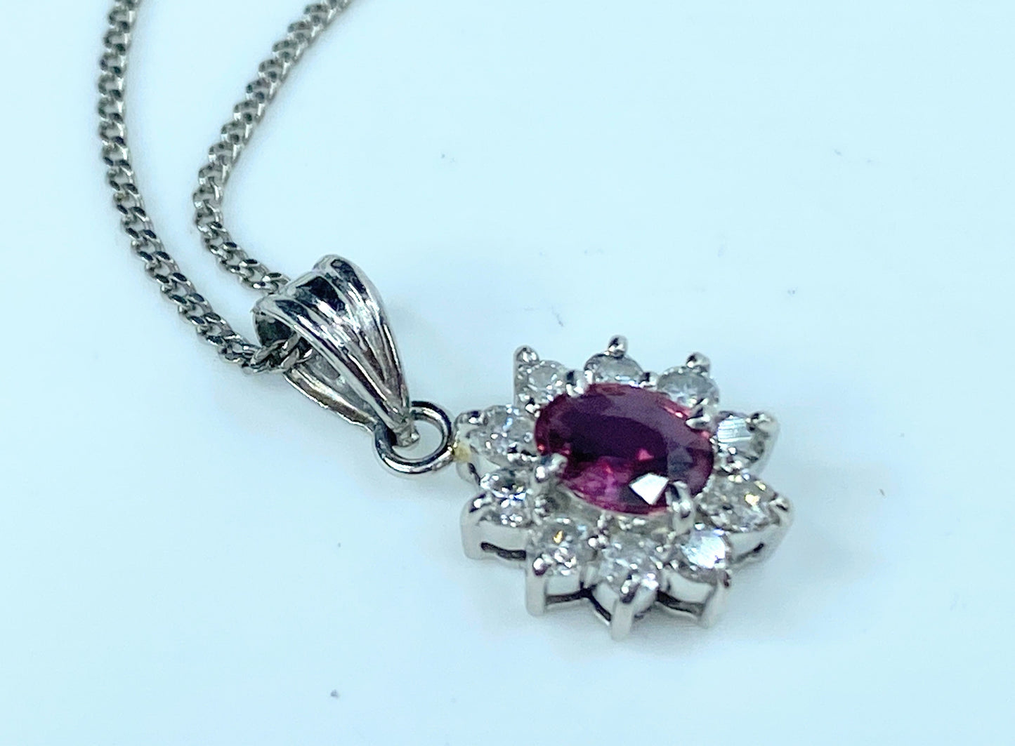 Platinum certified Oval natural Ruby Diamond necklace 3.6gm JR9147