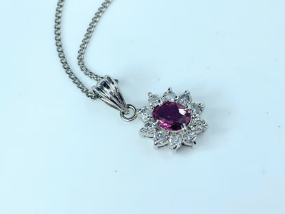 Platinum certified Oval natural Ruby Diamond necklace 3.6gm JR9147