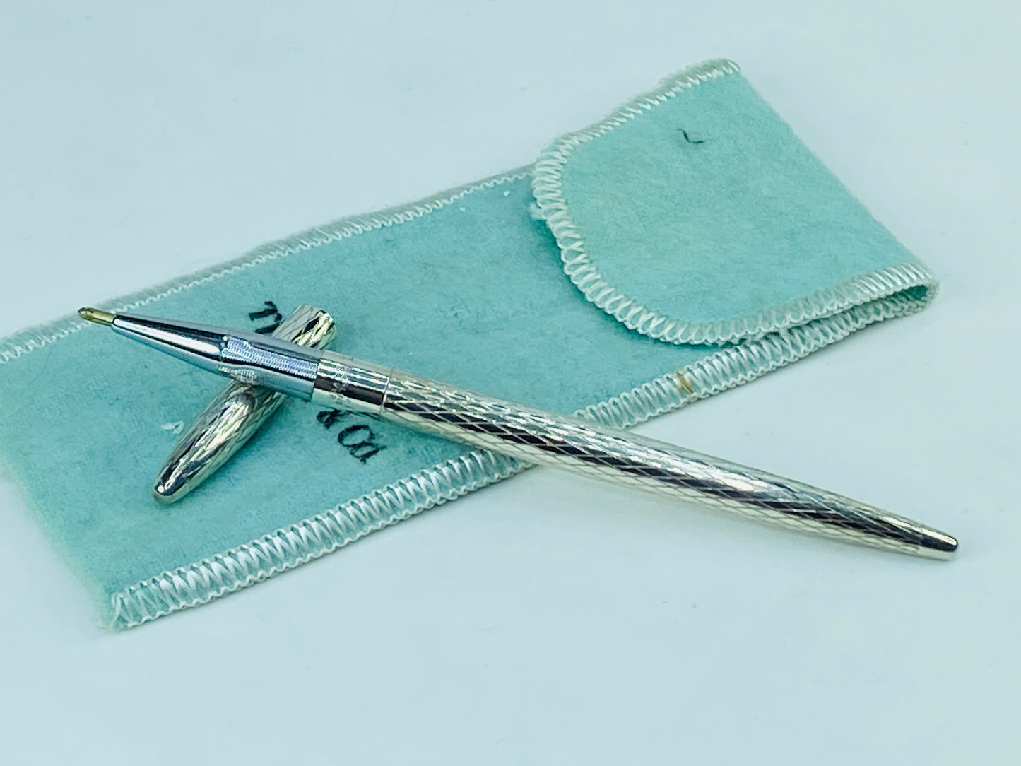 Tiffany & Co Sterling Silver Ballpoint Pen Diamond Cut 4.5" with Pouch SS182