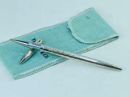 Tiffany & Co Sterling Silver Ballpoint Pen Diamond Cut 4.5" with Pouch SS182