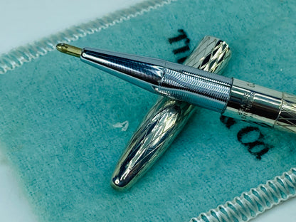 Tiffany & Co Sterling Silver Ballpoint Pen Diamond Cut 4.5" with Pouch SS182