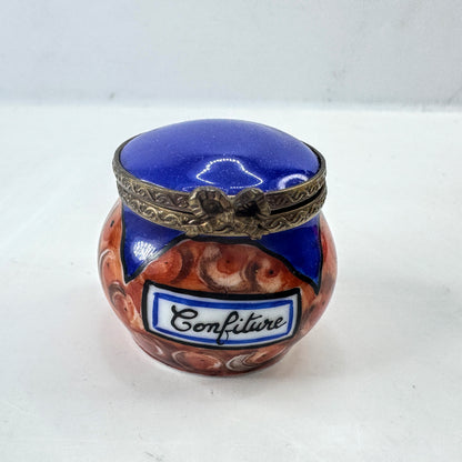 Eximious Limoges France Hand Painted Confiture Jam Jar Trinket Box A1039