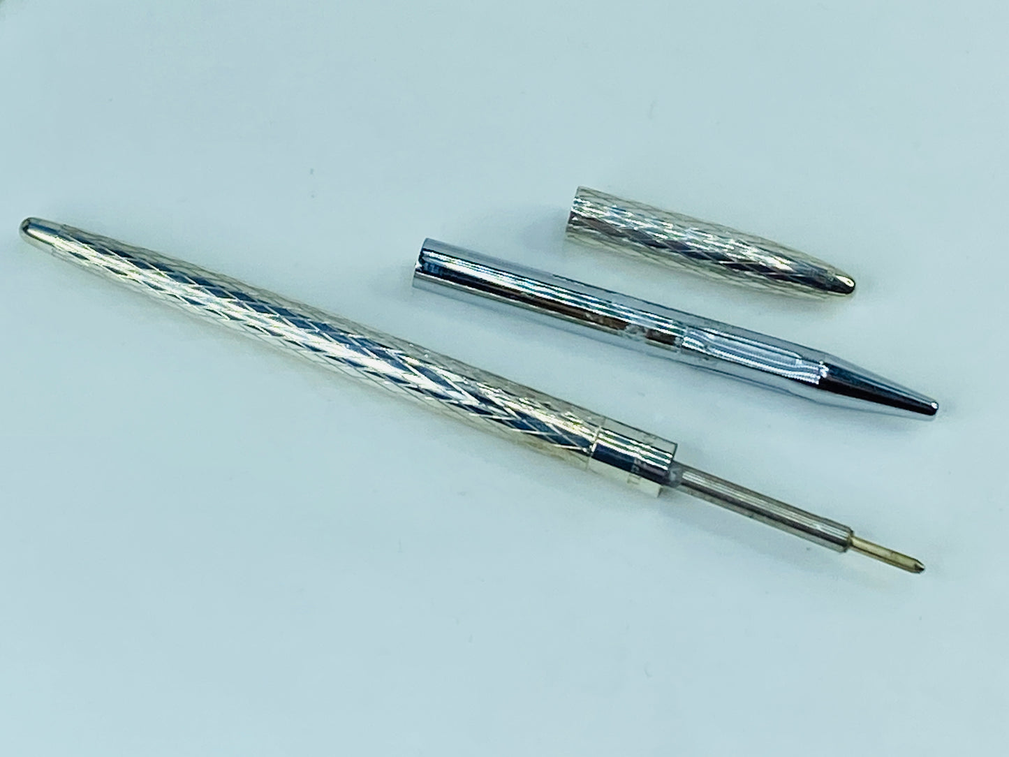 Tiffany & Co Sterling Silver Ballpoint Pen Diamond Cut 4.5" with Pouch SS182