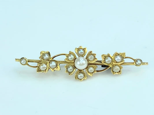 Early 20th century 15K yellow gold Seed & Split pearl Flower brooch 3.8g JR9943