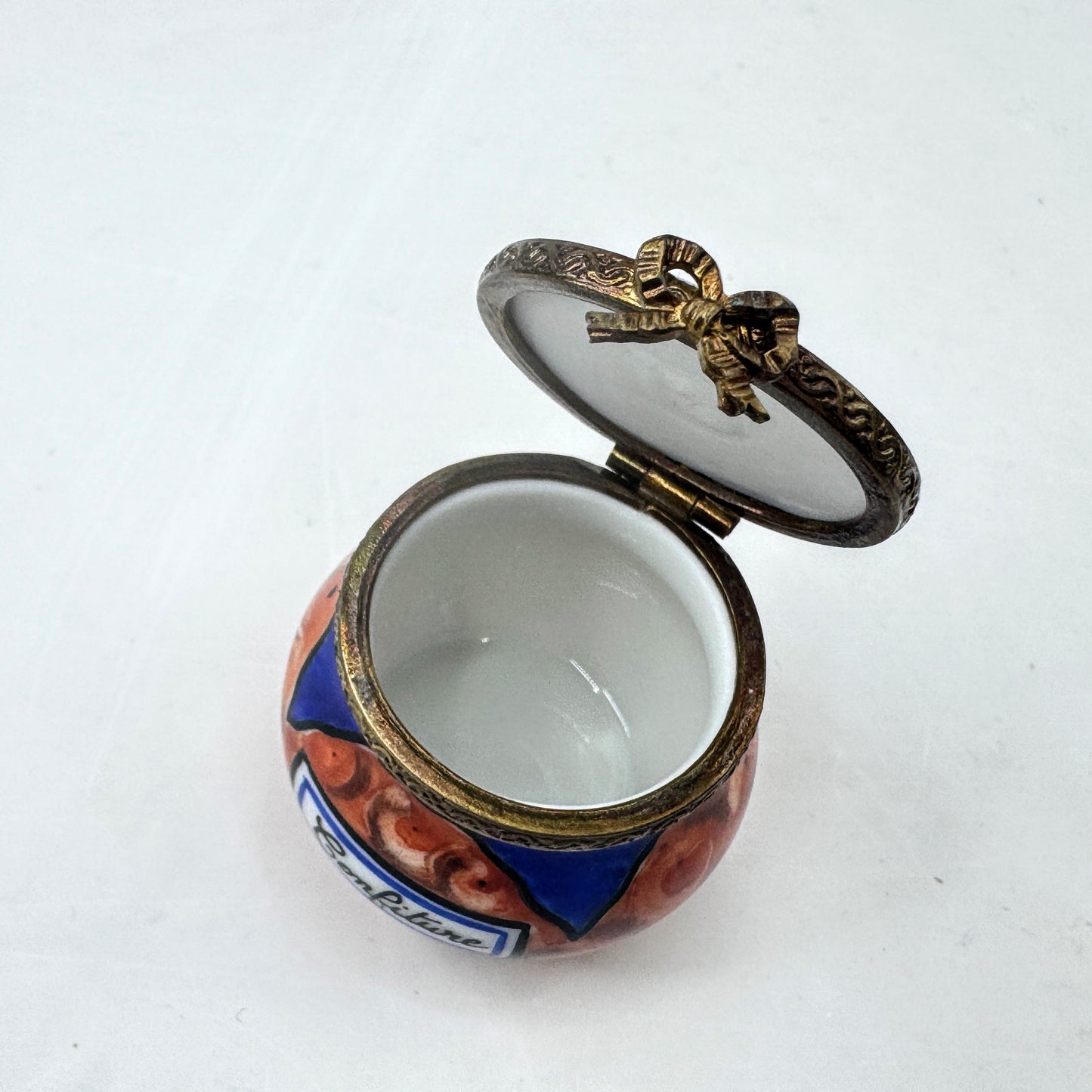 Eximious Limoges France Hand Painted Confiture Jam Jar Trinket Box A1039