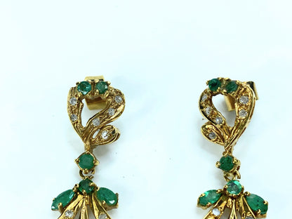 19KT yellow Gold 3.22ct Emerald Diamond Chandelier Earrings c1940 13.3g JR9340