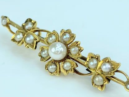 Early 20th century 15K yellow gold Seed & Split pearl Flower brooch 3.8g JR9943