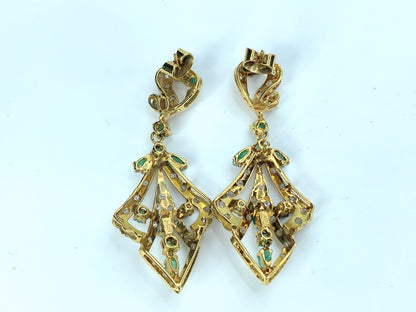 19KT yellow Gold 3.22ct Emerald Diamond Chandelier Earrings c1940 13.3g JR9340