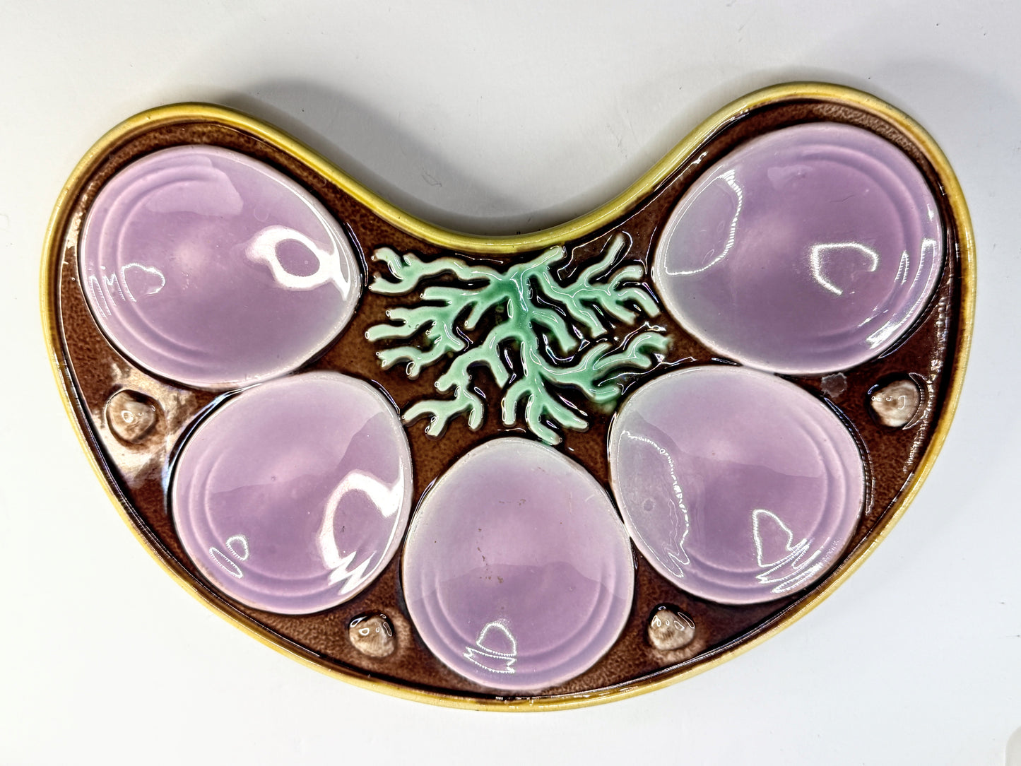 Antique Majolica Oyster Plate Lavender Wells Coral Motif A899