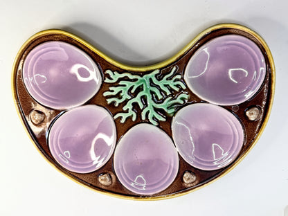Antique Majolica Oyster Plate Lavender Wells Coral Motif A899