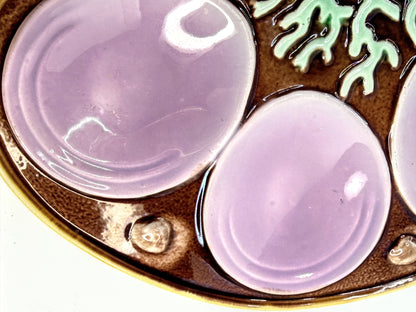 Antique Majolica Oyster Plate Lavender Wells Coral Motif A899