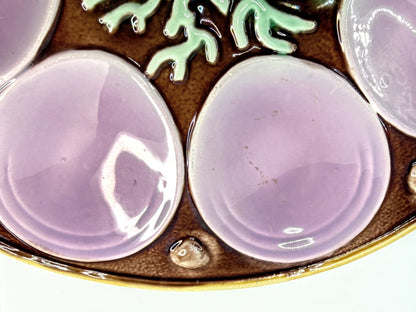Antique Majolica Oyster Plate Lavender Wells Coral Motif A899