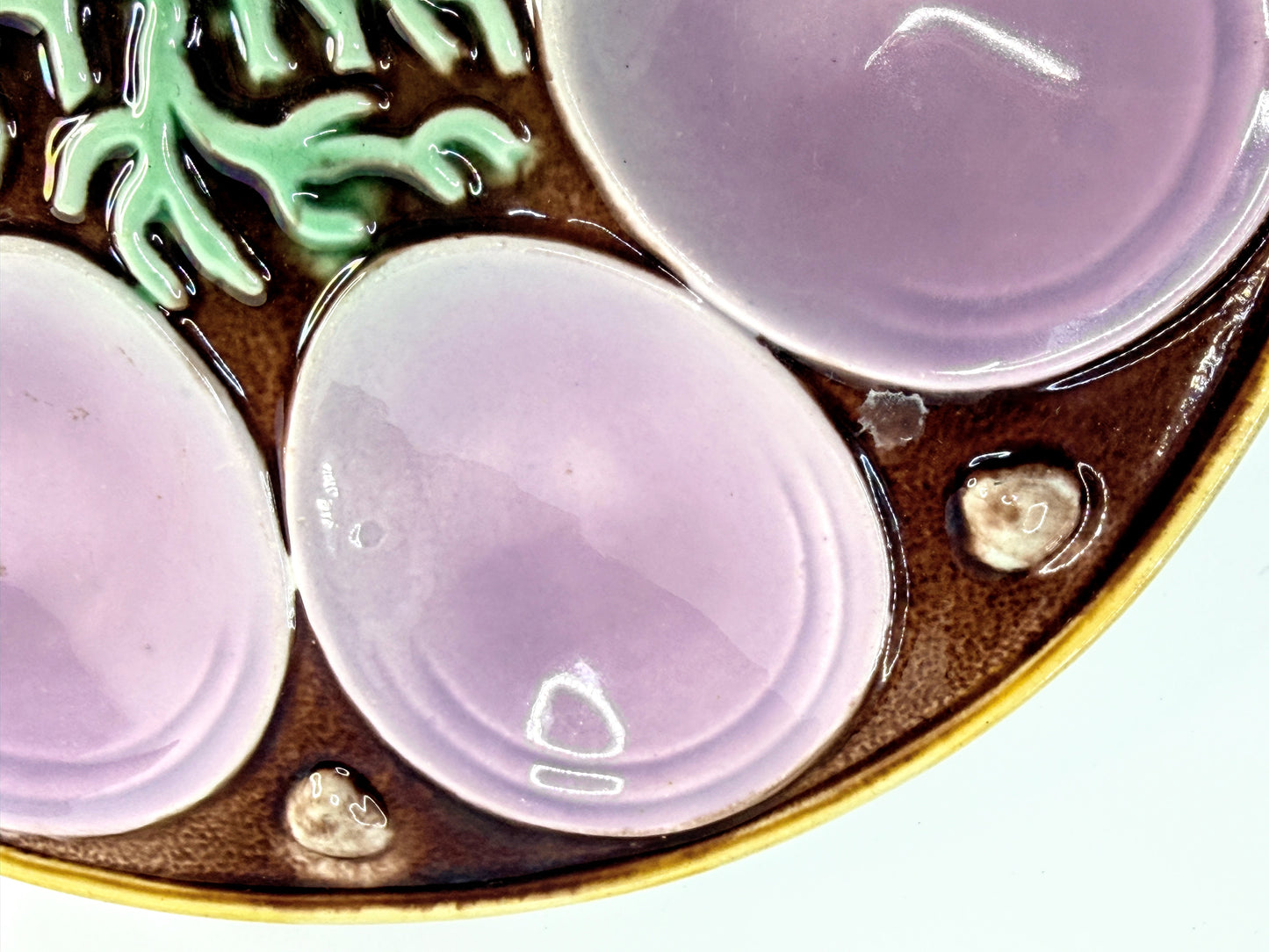 Antique Majolica Oyster Plate Lavender Wells Coral Motif A899