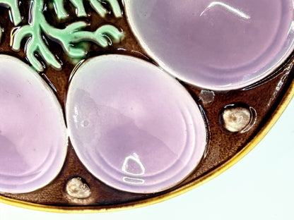 Antique Majolica Oyster Plate Lavender Wells Coral Motif A899