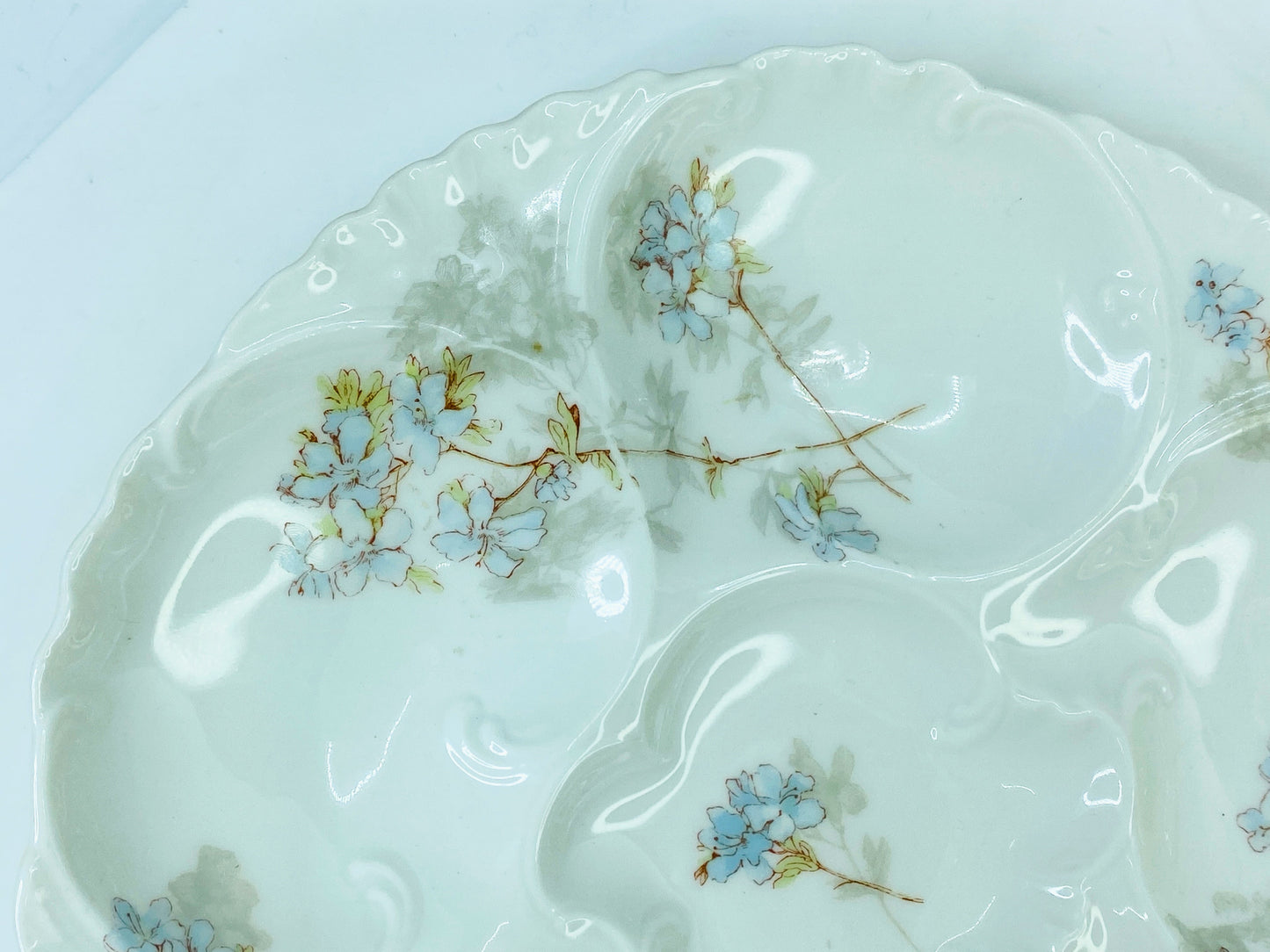 Porcelain Blue Flowers Oyster Plate Limoges, circa 1900 A441