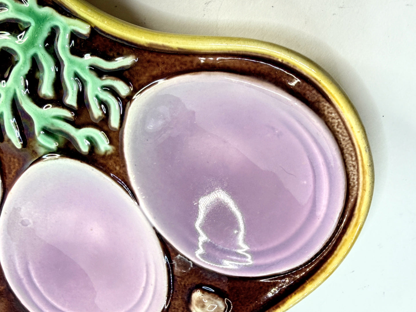 Antique Majolica Oyster Plate Lavender Wells Coral Motif A899