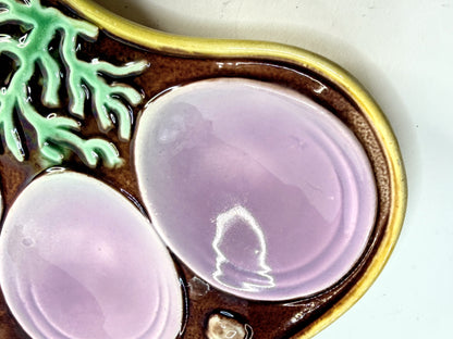Antique Majolica Oyster Plate Lavender Wells Coral Motif A899