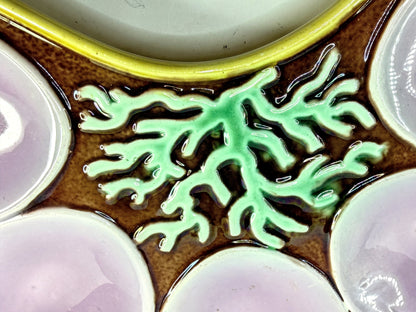 Antique Majolica Oyster Plate Lavender Wells Coral Motif A899