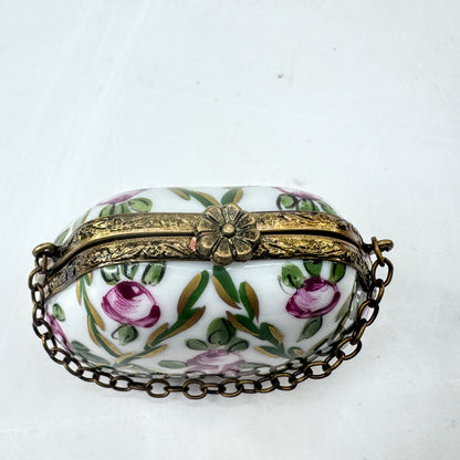 Vintage Hand Painted Limoges Porcelain Floral Purse Trinket Box A1042