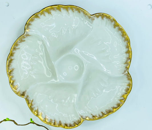 1890 Charles Field Haviland GDM 6 well gold tassel trim oyster plate A442