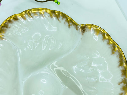 1890 Charles Field Haviland GDM 6 well gold tassel trim oyster plate A442