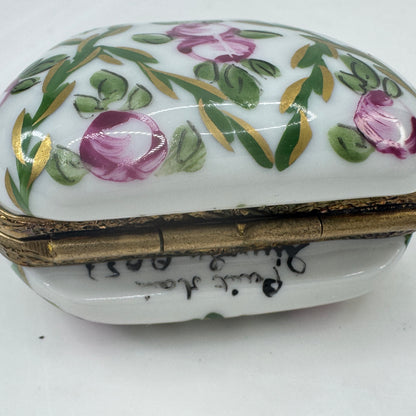 Vintage Hand Painted Limoges Porcelain Floral Purse Trinket Box A1042