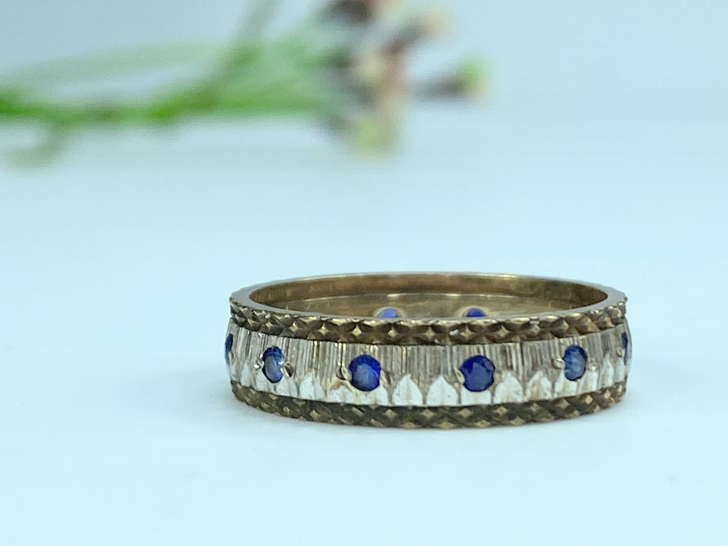 20th century 10K bi-color Blue  Sapphire full eternality ring s5.5 2.4g JR9946