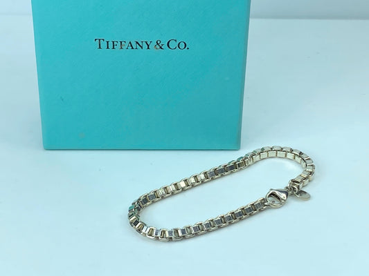 Tiffany & Co. Sterling Silver Venetian Box Chain Link Bracelet - Pouch JR704
