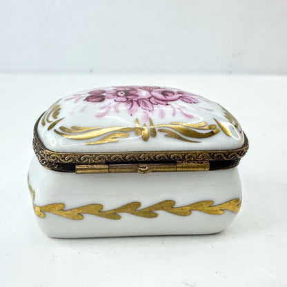 Limoges France Hand Painted Reddish-Purple Floral Porcelain Trinket Box A1043