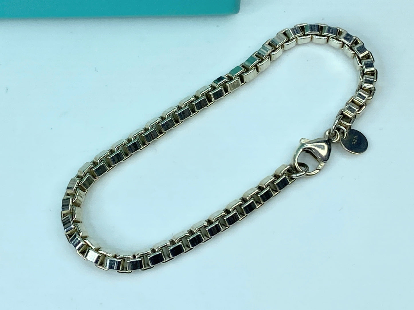 Tiffany & Co. Sterling Silver Venetian Box Chain Link Bracelet - Pouch JR704